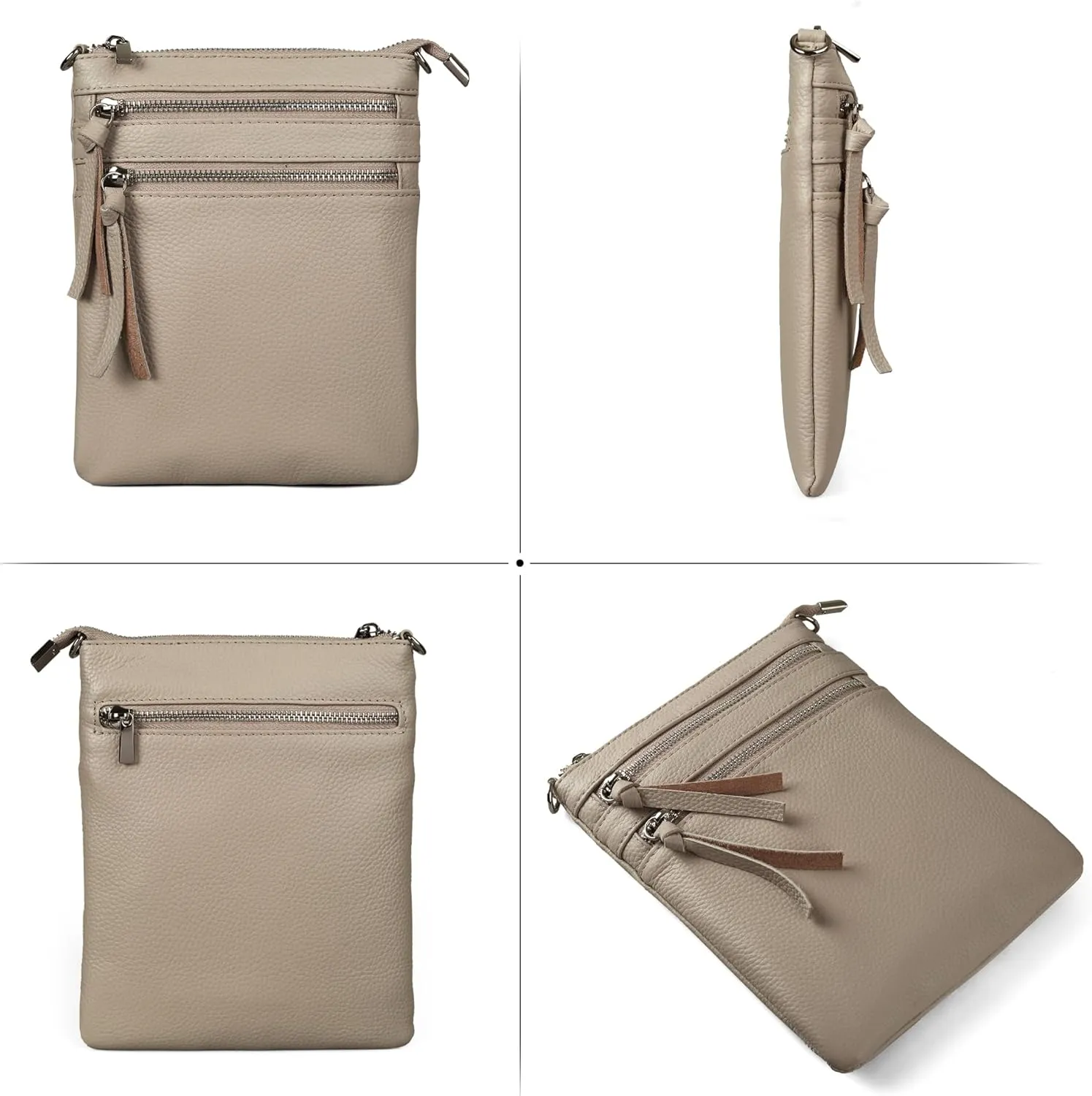 befen Small Genuine Leather Crossbody Purses for Women Trendy Travel Shoulder Handbags with Multiple Zipper Pockets