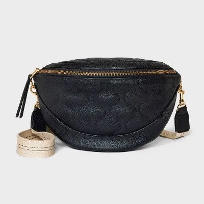 Belt Crossbody Bag - Universal Thread  Black: Adjustable Strap, Zip Closure, Polyurethane, Solid Pattern, 55" Max Length