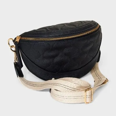 Belt Crossbody Bag - Universal Thread  Black: Adjustable Strap, Zip Closure, Polyurethane, Solid Pattern, 55" Max Length