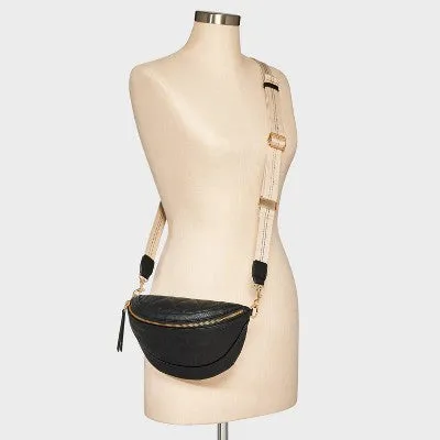 Belt Crossbody Bag - Universal Thread  Black: Adjustable Strap, Zip Closure, Polyurethane, Solid Pattern, 55" Max Length