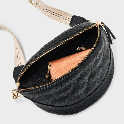Belt Crossbody Bag - Universal Thread  Black: Adjustable Strap, Zip Closure, Polyurethane, Solid Pattern, 55" Max Length