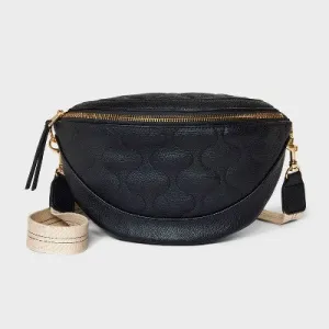 Belt Crossbody Bag - Universal Thread  Black: Adjustable Strap, Zip Closure, Polyurethane, Solid Pattern, 55" Max Length