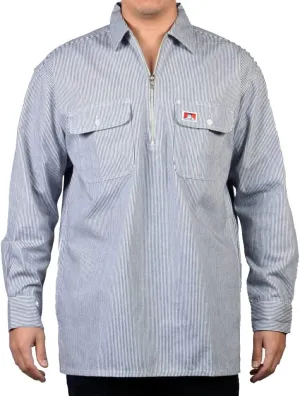 Ben Davis Men's Long Sleeve 100% Cotton Half-Zip Hickory Stripe Work Shirt with 2 Front Pockets