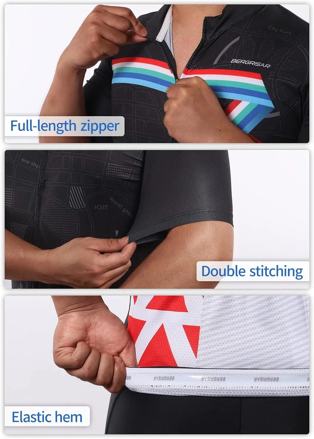 BERGRISAR Cycling Jersey Mens Bike Shirts Short Sleeve Bicycle Biking Clothes with Pockets Reflective