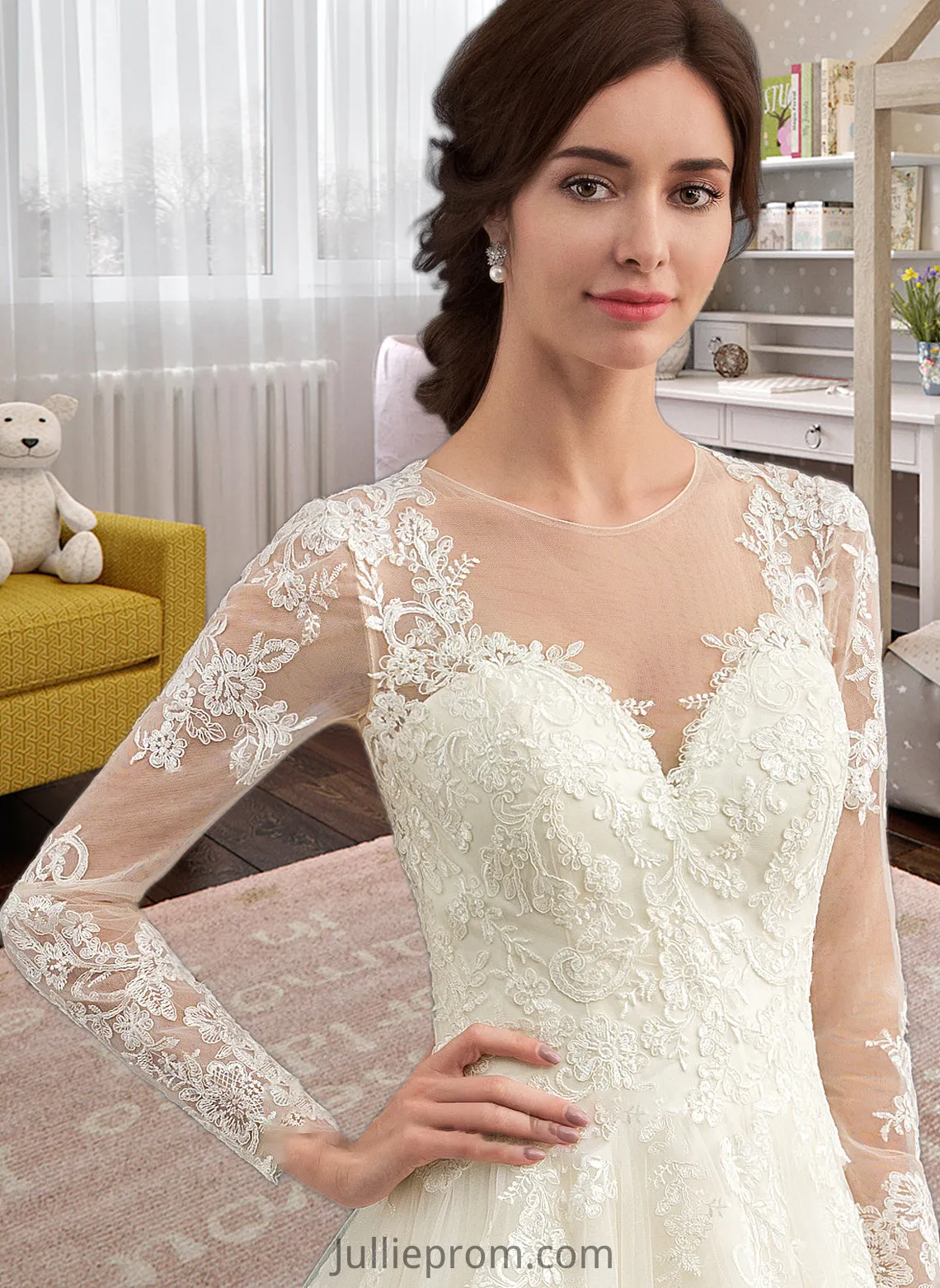 Beryl Ball-Gown/Princess Illusion Court Train Tulle Lace Wedding Dress DQP0013750