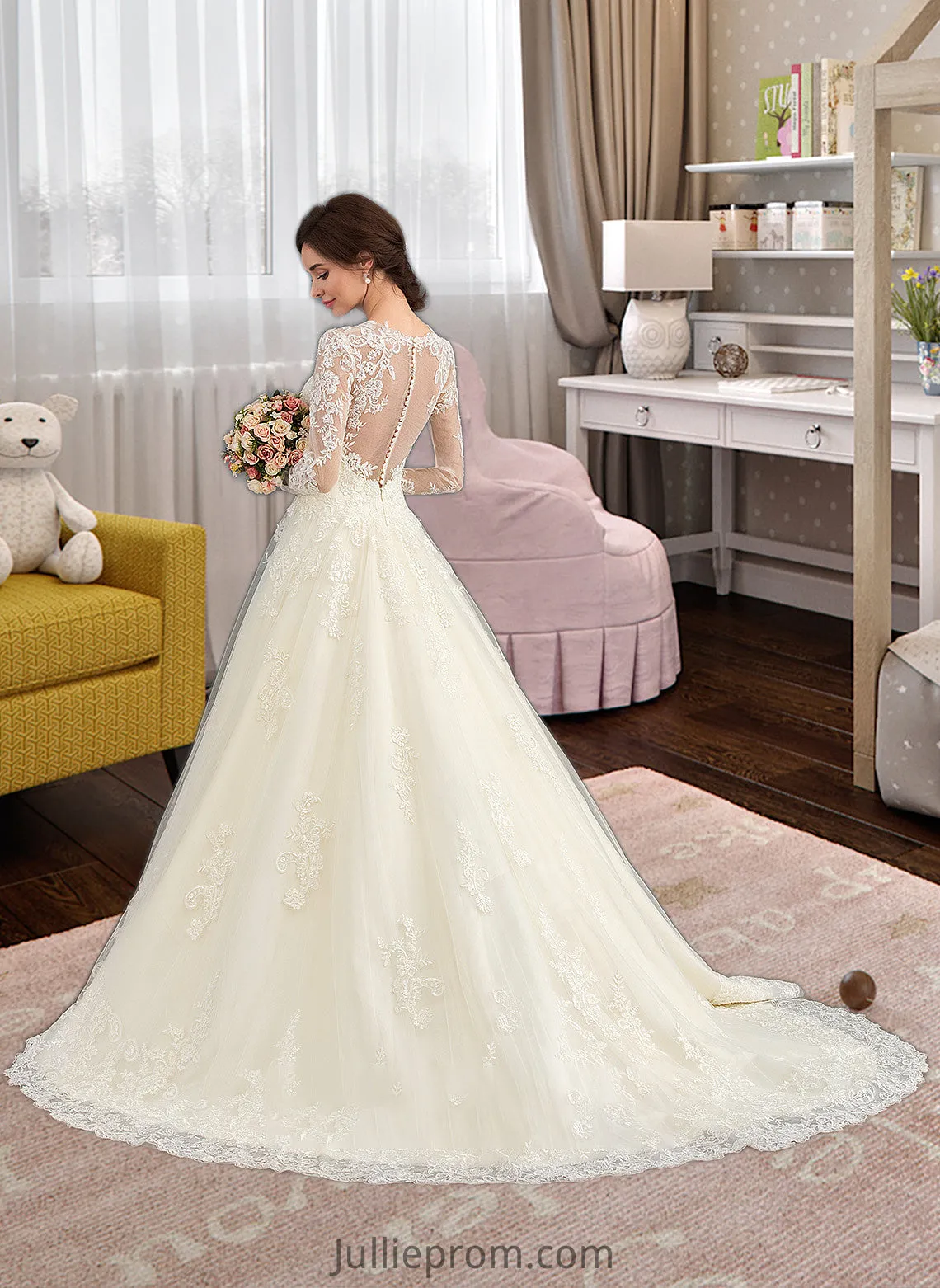 Beryl Ball-Gown/Princess Illusion Court Train Tulle Lace Wedding Dress DQP0013750
