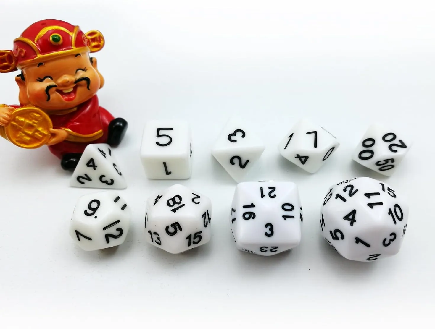 Bescon Complete Polyhedral Dice Set of 12pcs D3-D60 60 Sides and 50 Sides RPG Dice Set Opaque White D3 D4 D6 D8 D10 D% D12 D20 D24 D30 D50 D60