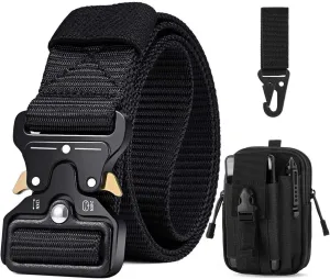 BESTKEE Tactical Belt for Men, 1.5" Military Nylon Work Belt with Quick Release Buckle, Gift with Molle Pouch and Hooks