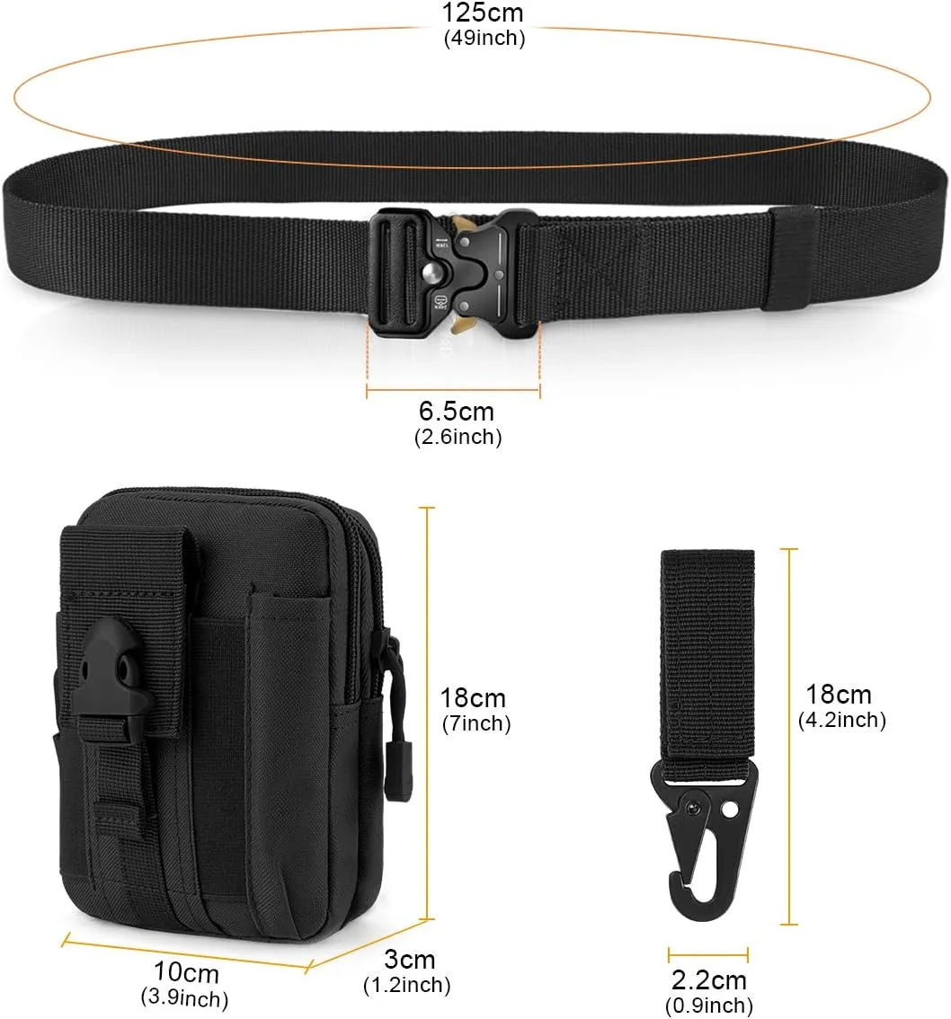 BESTKEE Tactical Belt for Men, 1.5" Military Nylon Work Belt with Quick Release Buckle, Gift with Molle Pouch and Hooks