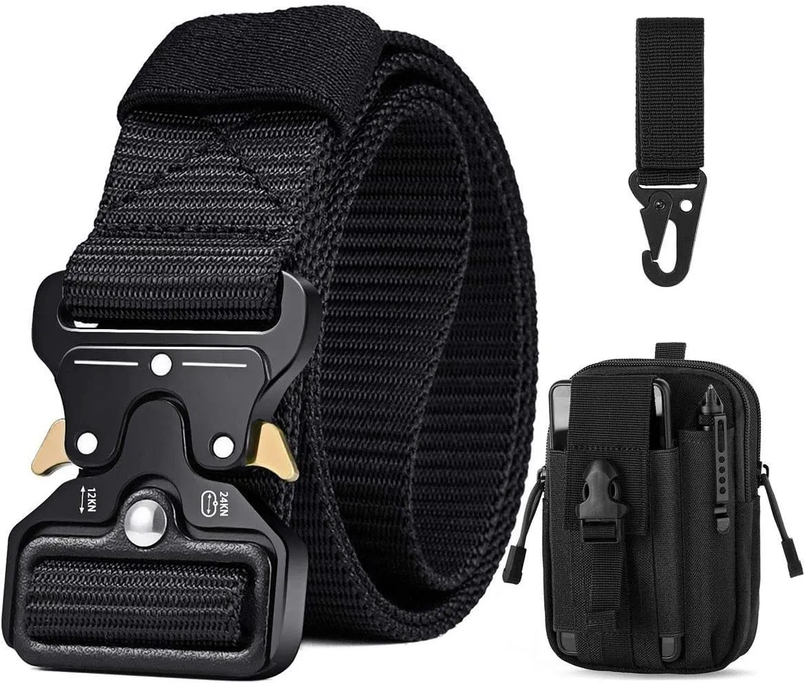 BESTKEE Tactical Belt for Men, 1.5" Military Nylon Work Belt with Quick Release Buckle, Gift with Molle Pouch and Hooks