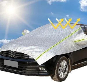 Big Hippo Car Windshield Sunshade Cover, Thicken Waterproof Breathable Half Car Cover Blocks 99% UV Rays for All Season - Fit Most Cars, Sedan and SUV