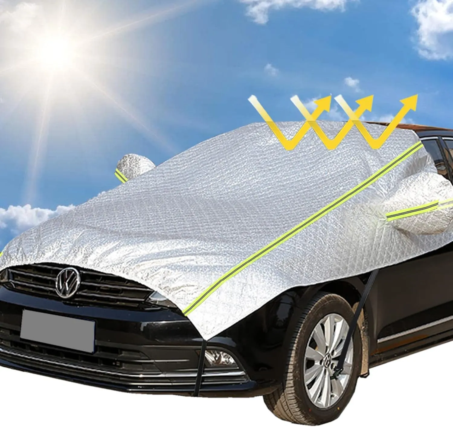 Big Hippo Car Windshield Sunshade Cover, Thicken Waterproof Breathable Half Car Cover Blocks 99% UV Rays for All Season - Fit Most Cars, Sedan and SUV