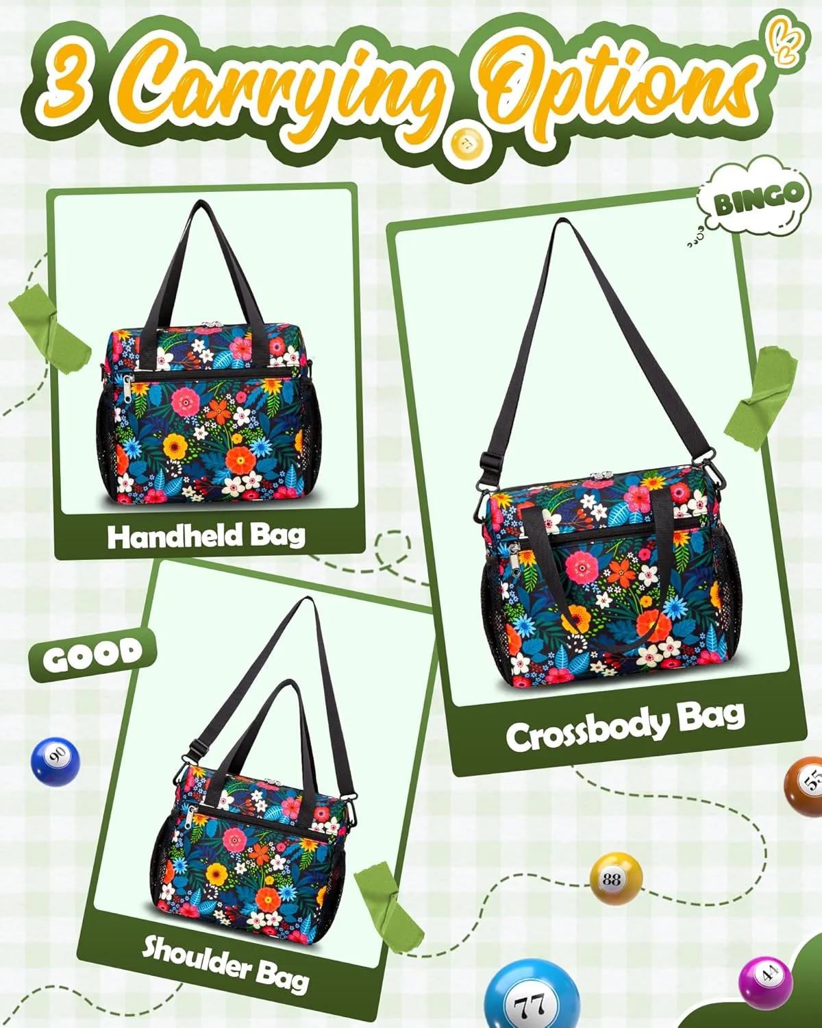 Bingo Bag for Daubers Dabbers Dobbers Dotters Water Resistant Bingo Bags with Pockets for Adults Seniors Black/Red