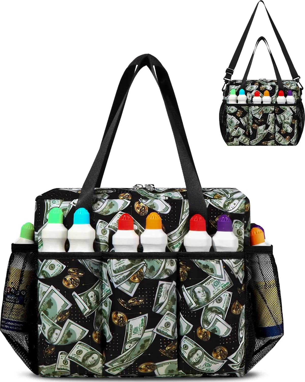 Bingo Bag with Pockets for Daubers Dabbers Dobbers Dotters Casino Bingo Game Accessories for Adults Seniors Green/Black