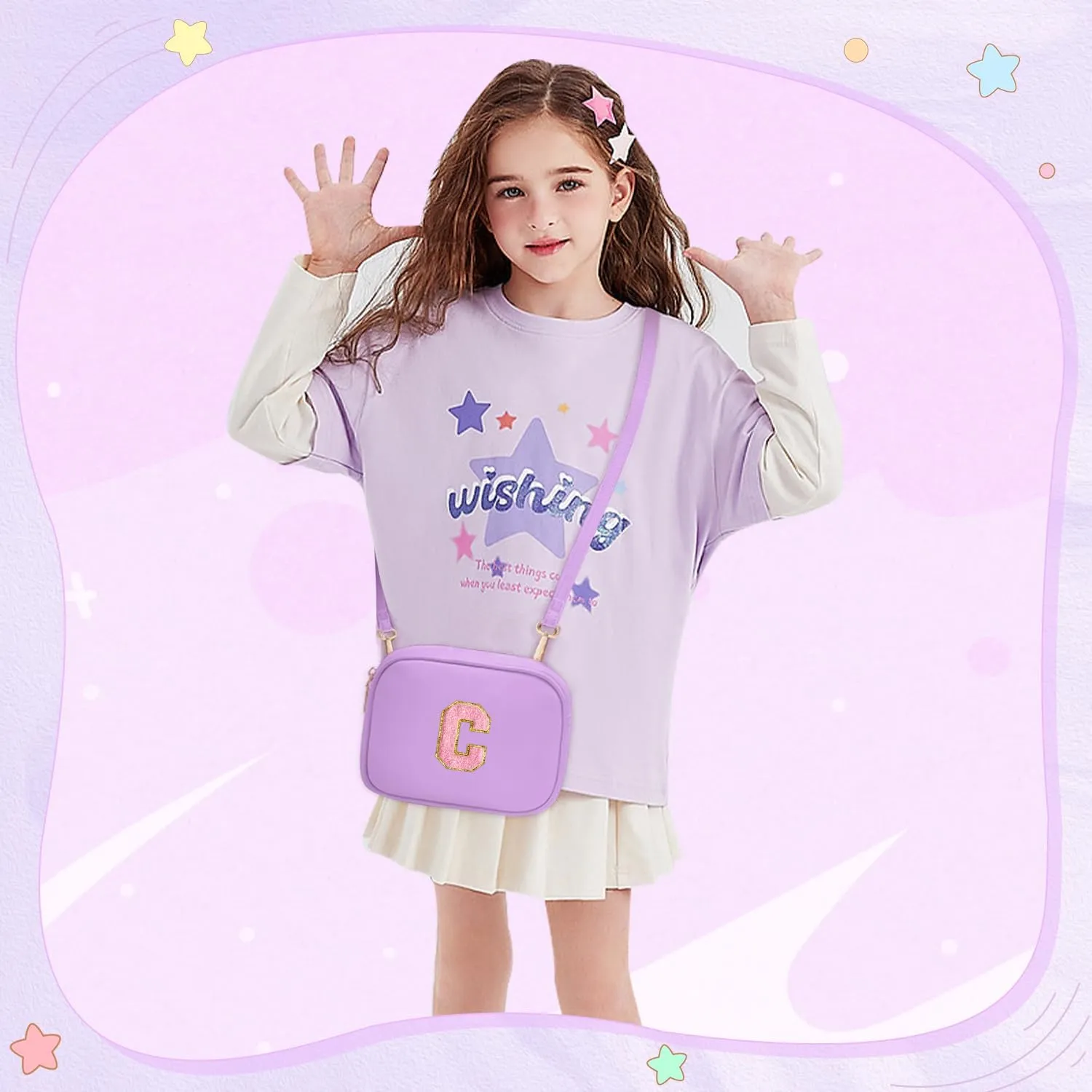 Birthday Gifts for 4 5 6 7 8 9 10 11 12 13 Year Old Girls Initial PU Leather Crossbody Bags for Girls