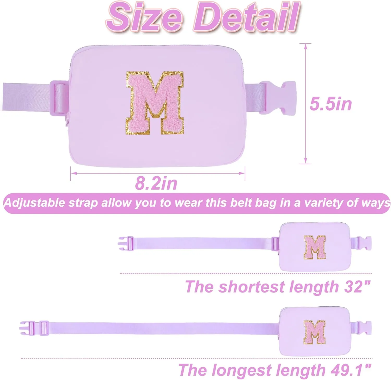 Birthday Gifts for 6 7 8 9 10 11 12 13 Year Old Girls,Fanny Pack Belt Bag Crossbody Bags for Women Girls Kids,Fashion Waist Packs Cute Teen Trendy Stuff Travel Essentials | Lavender,M
