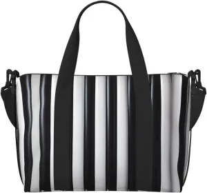 Black & White Stripe Crossbody handbag, travel casual handbag, suitable for work, travel, fitness, tourism, women's zipper storage bag,