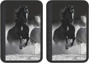 Black and White Horses Running Car Seat Belt Pad 2 Pack Universal Fit Seatbelt Cover Soft and Comfortable Backpack Shoulder Pad Adjustable Neck Cushion Protector Harness Pad for Car Bag