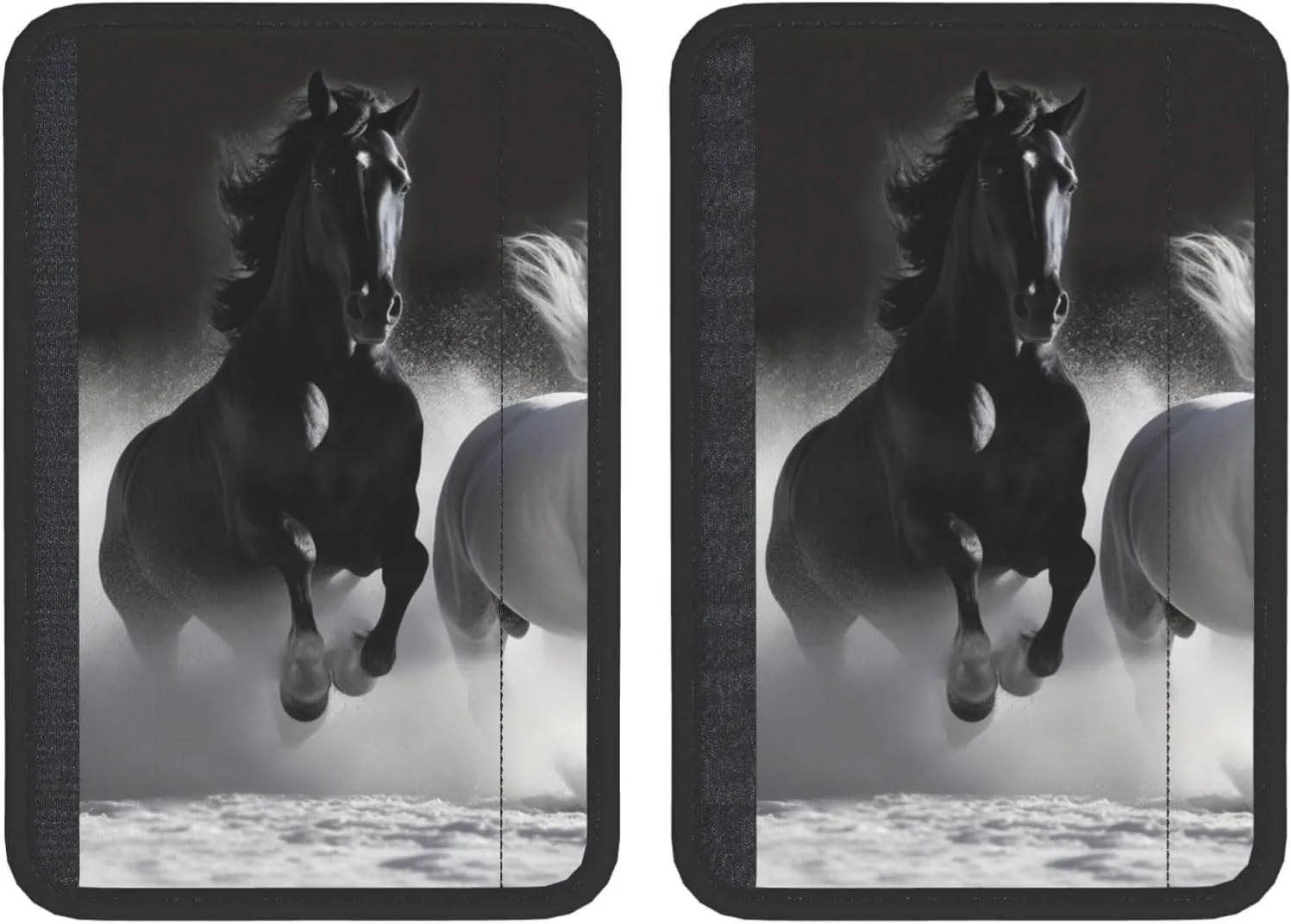 Black and White Horses Running Car Seat Belt Pad 2 Pack Universal Fit Seatbelt Cover Soft and Comfortable Backpack Shoulder Pad Adjustable Neck Cushion Protector Harness Pad for Car Bag