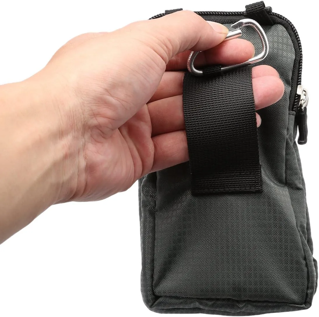 Black Shoulder Phone Bag, Cell Phone Belt Clip Pouch, 6.0" Ladies Men Travel Shoulder Messenger Crossbody Bag with Strap Zipper Waist Pocket Purse Wallet Belt Clip Holder with Carabiner Hook Handbag