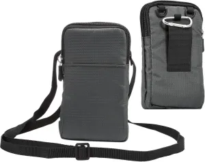 Black Shoulder Phone Bag, Cell Phone Belt Clip Pouch, 6.0" Ladies Men Travel Shoulder Messenger Crossbody Bag with Strap Zipper Waist Pocket Purse Wallet Belt Clip Holder with Carabiner Hook Handbag