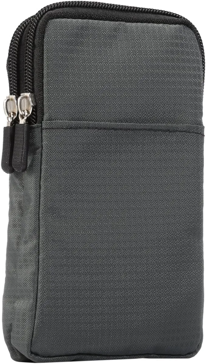 Black Shoulder Phone Bag, Cell Phone Belt Clip Pouch, 6.0" Ladies Men Travel Shoulder Messenger Crossbody Bag with Strap Zipper Waist Pocket Purse Wallet Belt Clip Holder with Carabiner Hook Handbag