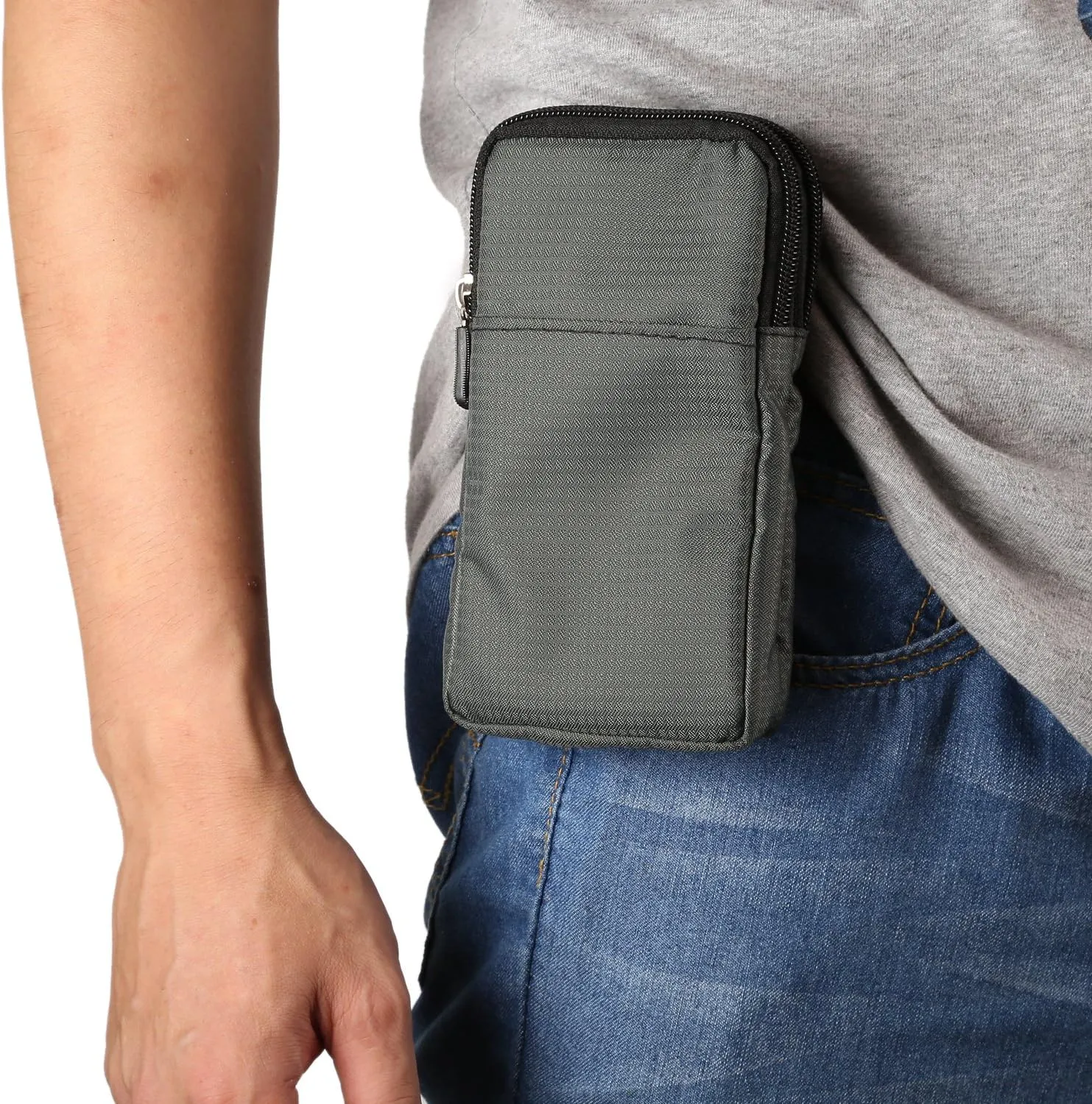 Black Shoulder Phone Bag, Cell Phone Belt Clip Pouch, 6.0" Ladies Men Travel Shoulder Messenger Crossbody Bag with Strap Zipper Waist Pocket Purse Wallet Belt Clip Holder with Carabiner Hook Handbag