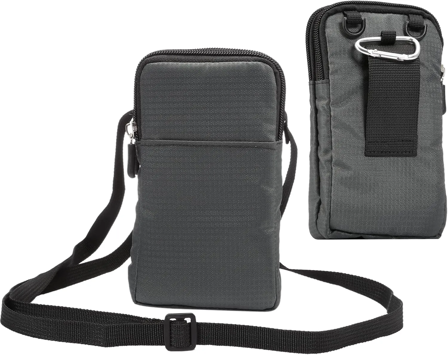 Black Shoulder Phone Bag, Cell Phone Belt Clip Pouch, 6.0" Ladies Men Travel Shoulder Messenger Crossbody Bag with Strap Zipper Waist Pocket Purse Wallet Belt Clip Holder with Carabiner Hook Handbag