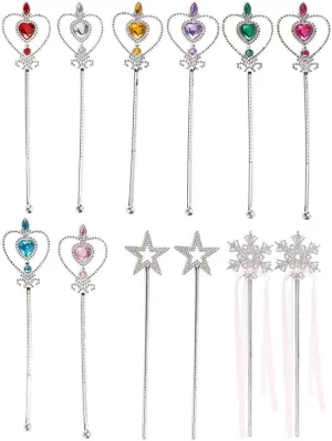 BLUE PANDA 12 Pack Fairy Princess Wand for Girls, Party Favors for Kids, Dress Up Accessories