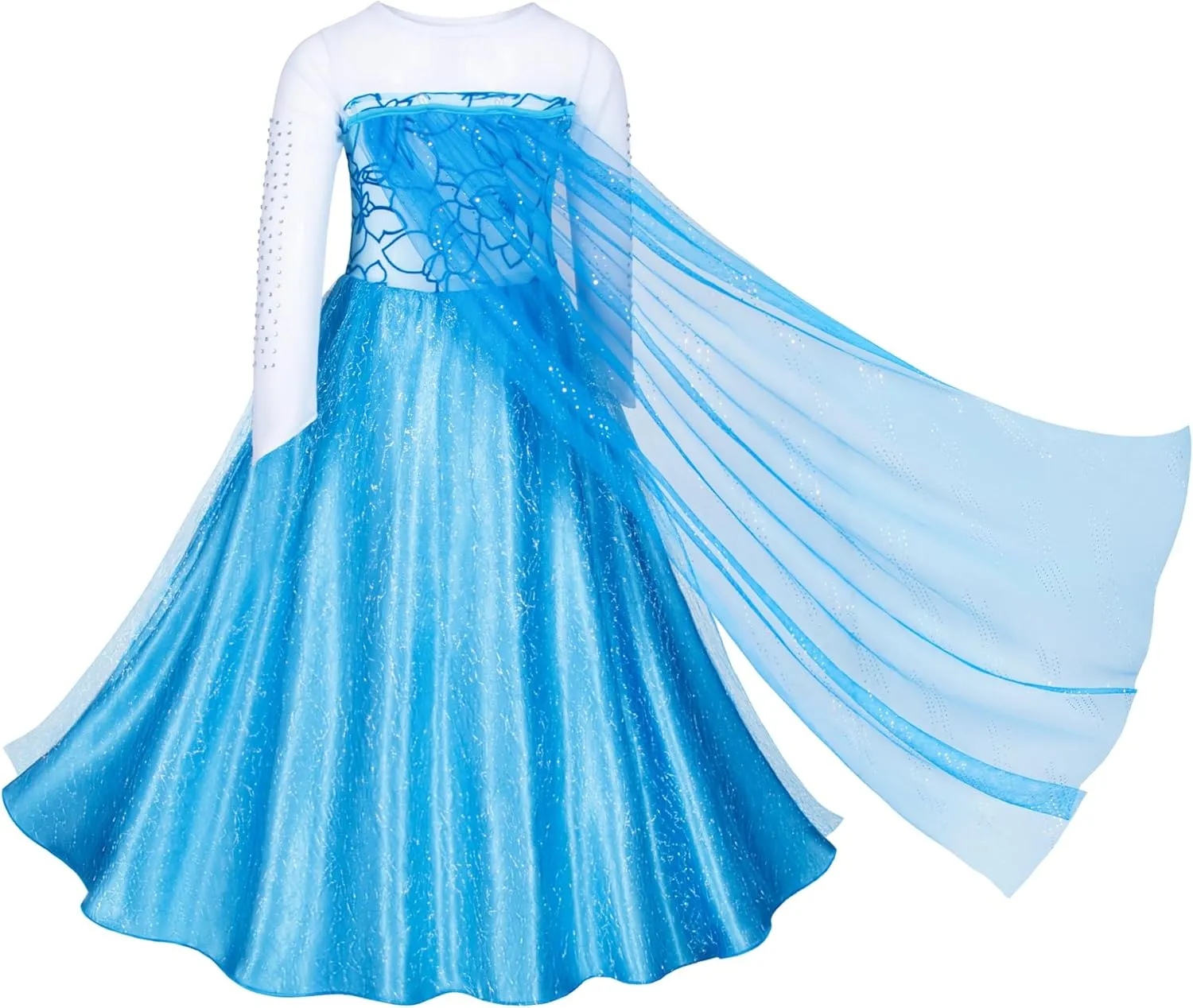 Blue Princess Costumes for Little Girls Dress Up Birthday Party with Accessories