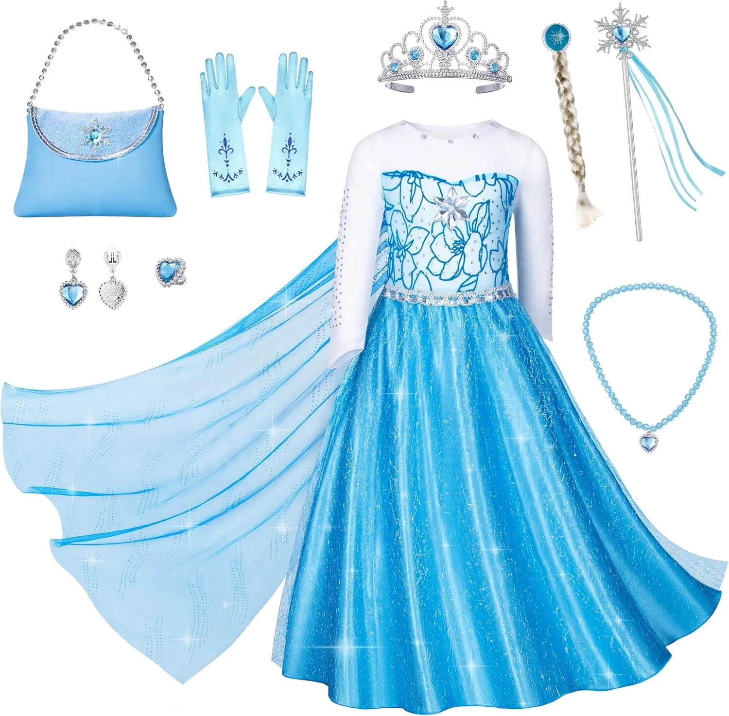 Blue Princess Costumes for Little Girls Dress Up Birthday Party with Accessories
