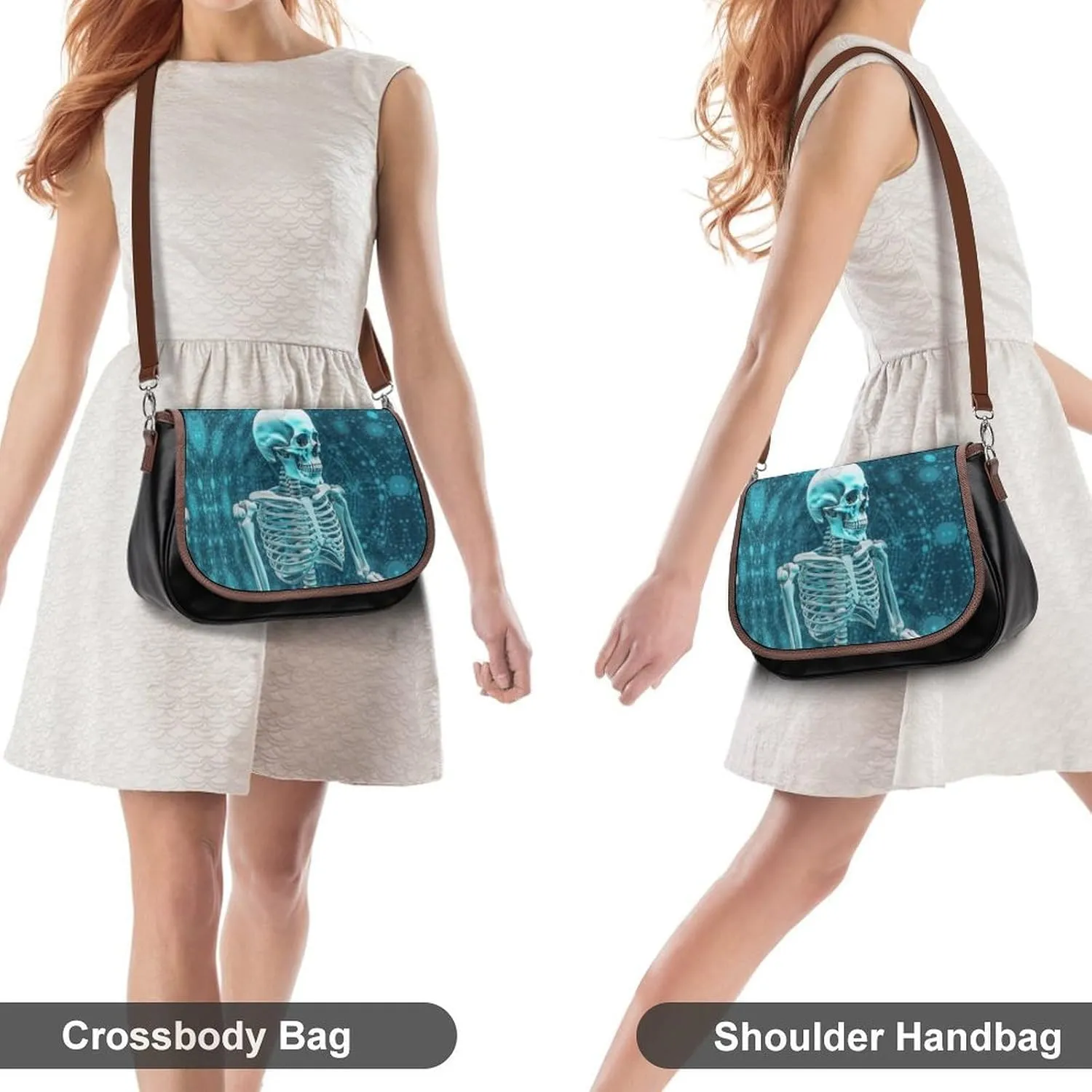 Blue Stripe Stars Skull Crossbody Bags for Women,PU Leather Tote Bag for Women,Shoulder Bag Purse for Work Shopping Travel
