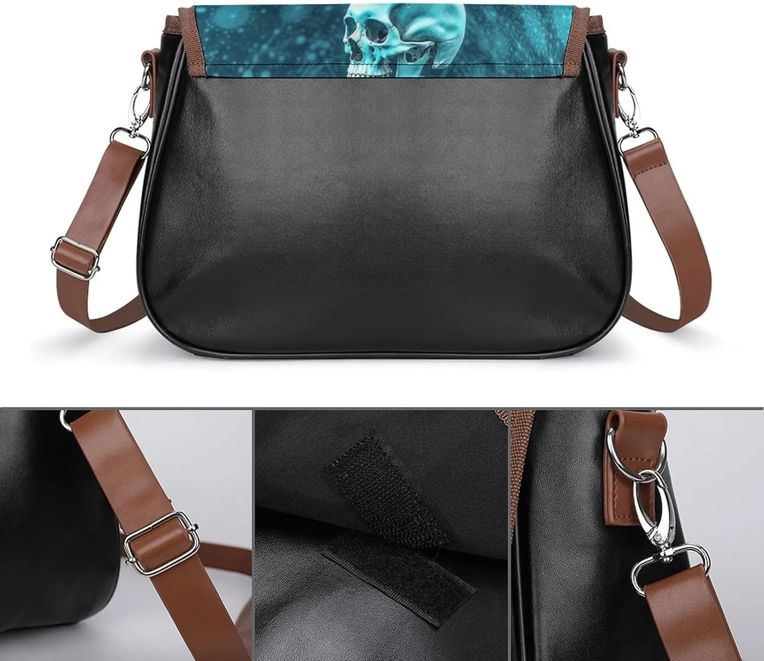 Blue Stripe Stars Skull Crossbody Bags for Women,PU Leather Tote Bag for Women,Shoulder Bag Purse for Work Shopping Travel