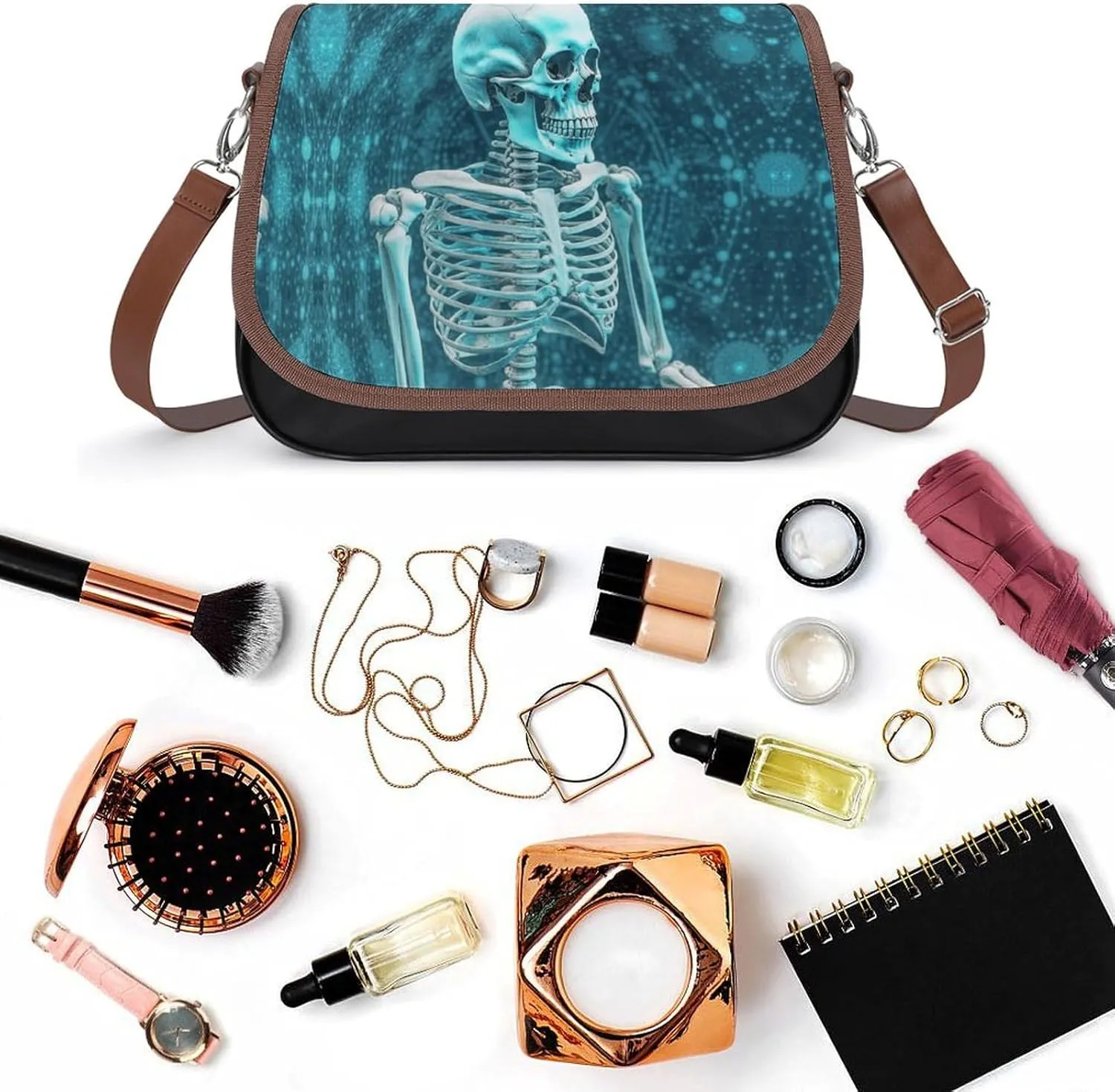 Blue Stripe Stars Skull Crossbody Bags for Women,PU Leather Tote Bag for Women,Shoulder Bag Purse for Work Shopping Travel
