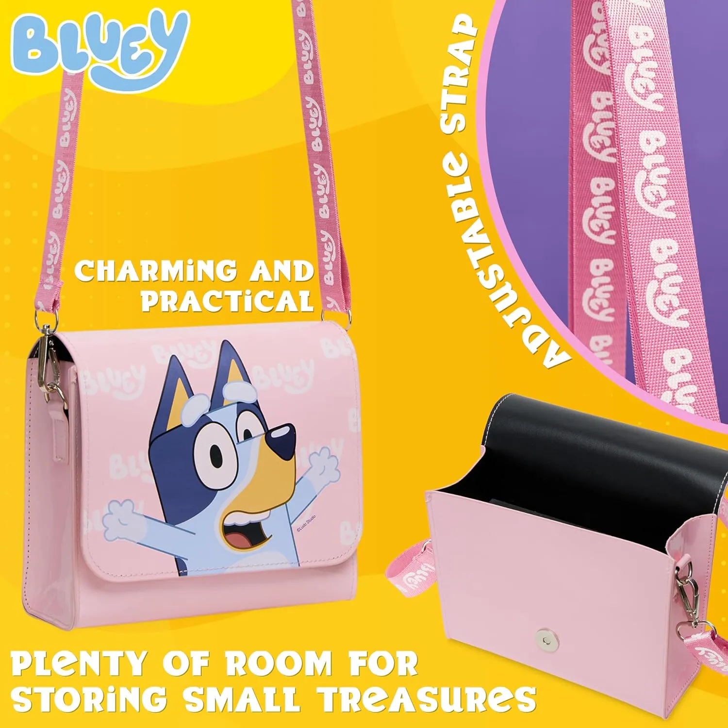 Bluey Girls Handbag Cute Crossbody Shoulder Bag for Kids Adjustable Strap Shopping Purse Travel Fashion, Girls Gifts (2D, 7 x 6.3 x 2.8Inch)