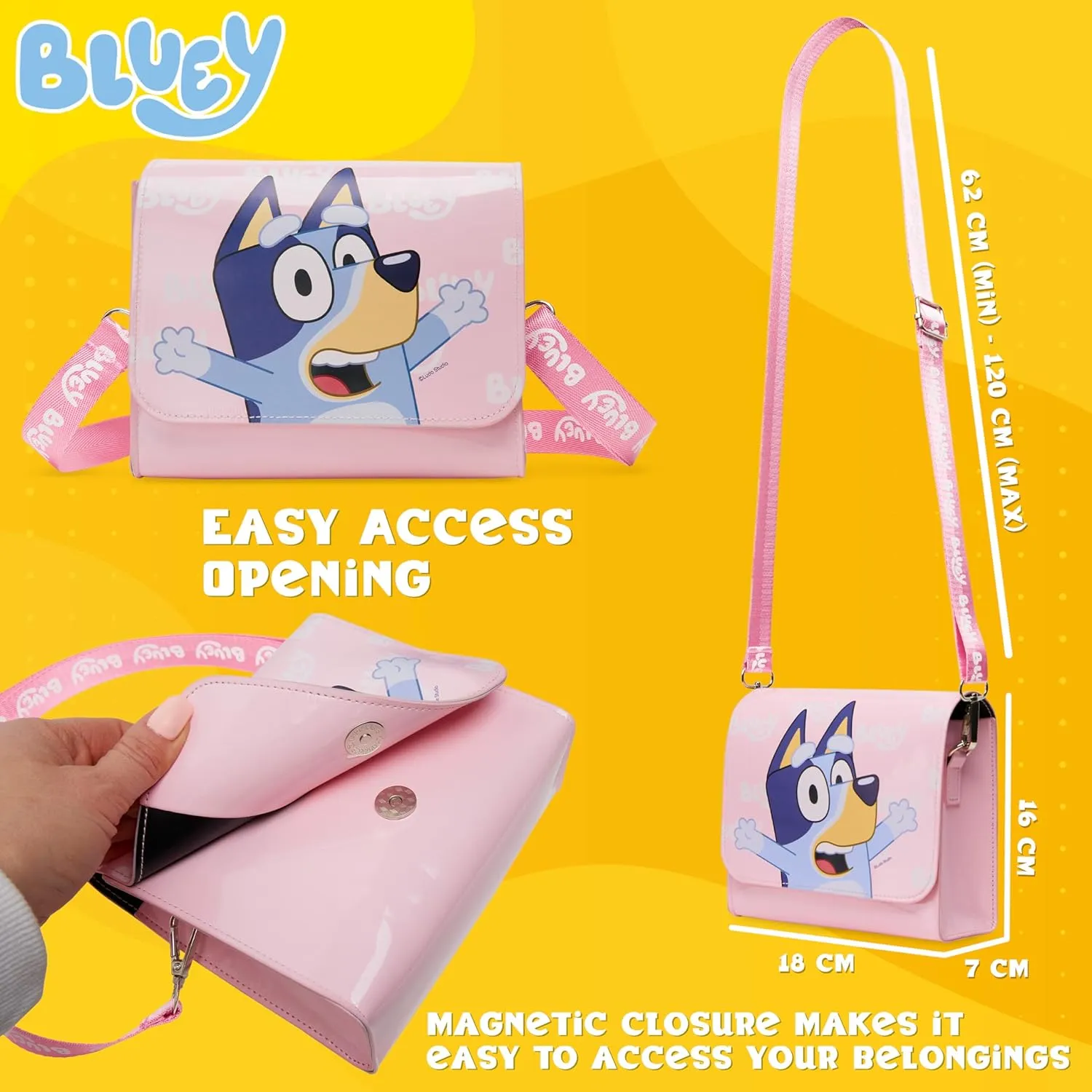 Bluey Girls Handbag Cute Crossbody Shoulder Bag for Kids Adjustable Strap Shopping Purse Travel Fashion, Girls Gifts (2D, 7 x 6.3 x 2.8Inch)
