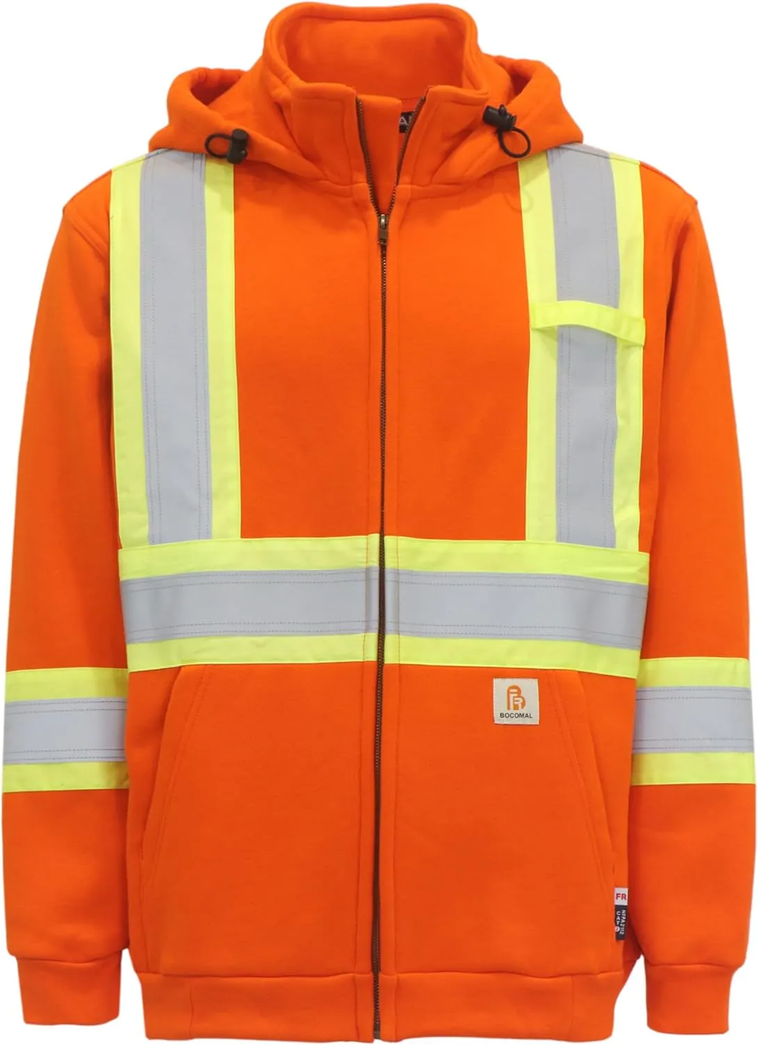 BOCOMAL FR Hoodies High Visibility 14oz Fleece Heavyweight Hi-vis Jackets Flame Resistant Reflective Hooded Sweatshirts