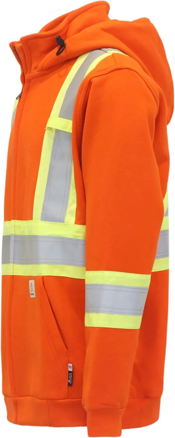 BOCOMAL FR Hoodies High Visibility 14oz Fleece Heavyweight Hi-vis Jackets Flame Resistant Reflective Hooded Sweatshirts