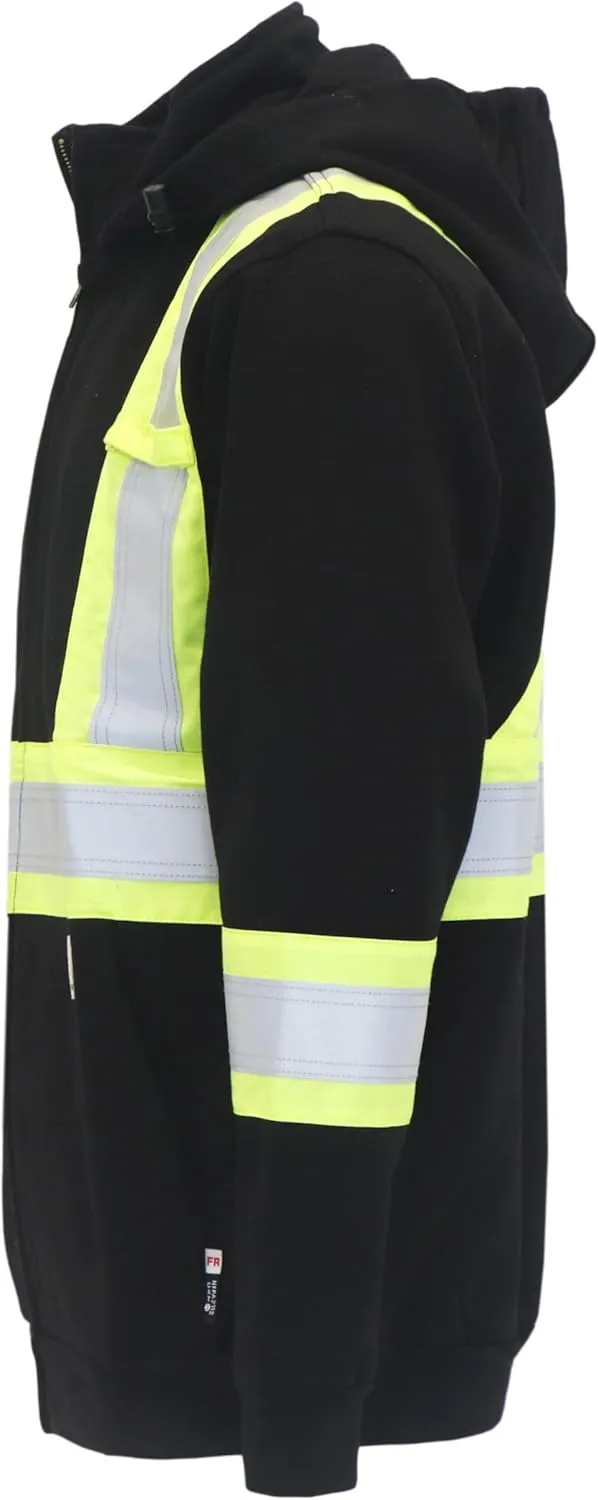 BOCOMAL FR Hoodies High Visibility 14oz Fleece Heavyweight Hi-vis Jackets Flame Resistant Reflective Hooded Sweatshirts