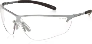 Bollé Safety 40073 Silium Safety Eyewear with Silver Metal   TPE Semi-Rimless Frame and Clear Lens
