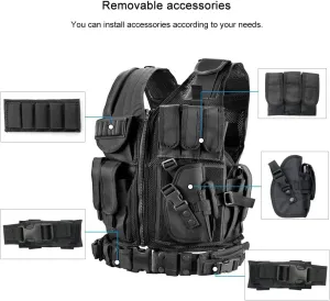 BOMTURN Tactical Vest Outdoor Ultra-Light Breathable Durable Mesh Airsoft Vest Adjustable Detachable Belt & Holster