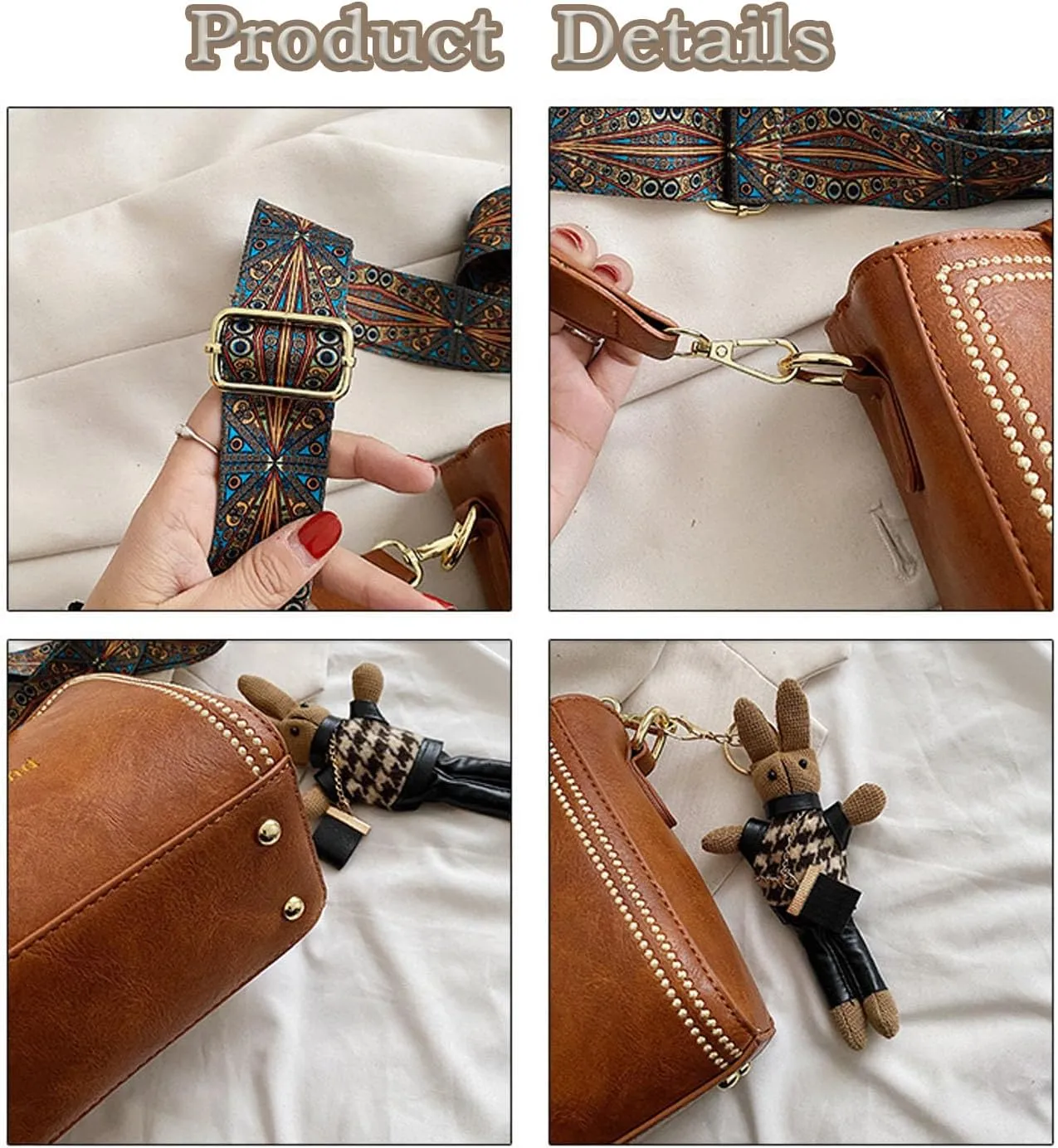 Bootara Bucket Bag - Bootara Women'S Vintage Bunny Charm Bucket Bag, Convertible Shoulder/Crossbody, Spacious Travel Tote