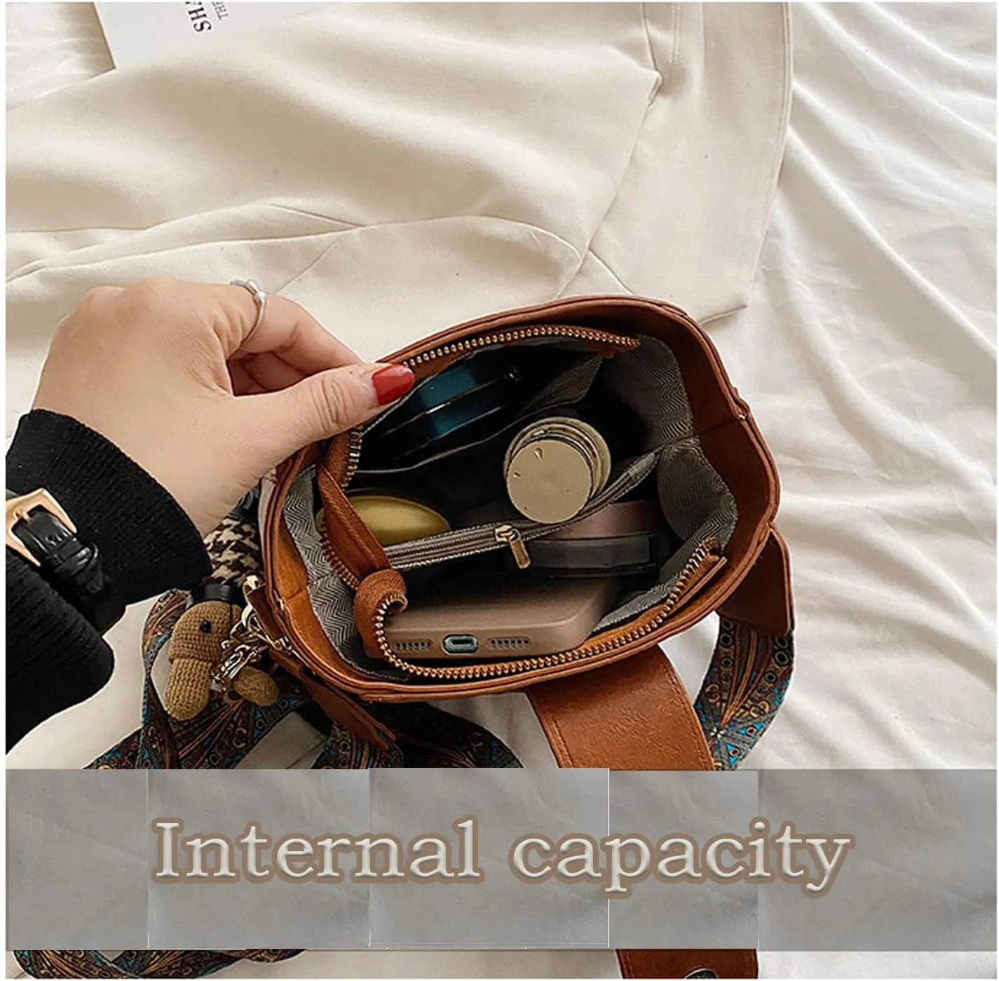Bootara Bucket Bag - Bootara Women'S Vintage Bunny Charm Bucket Bag, Convertible Shoulder/Crossbody, Spacious Travel Tote