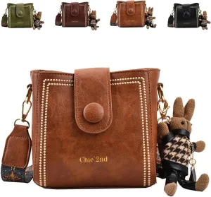 Bootara Bucket Bag, Vintage Fashion Crossbody Bag With Adjustable Wider Shoulder Strap, with Cute Rabbit Pendant