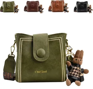 Bootara Bucket Bag, Vintage Fashion Crossbody Bag With Adjustable Wider Shoulder Strap, with Cute Rabbit Pendant