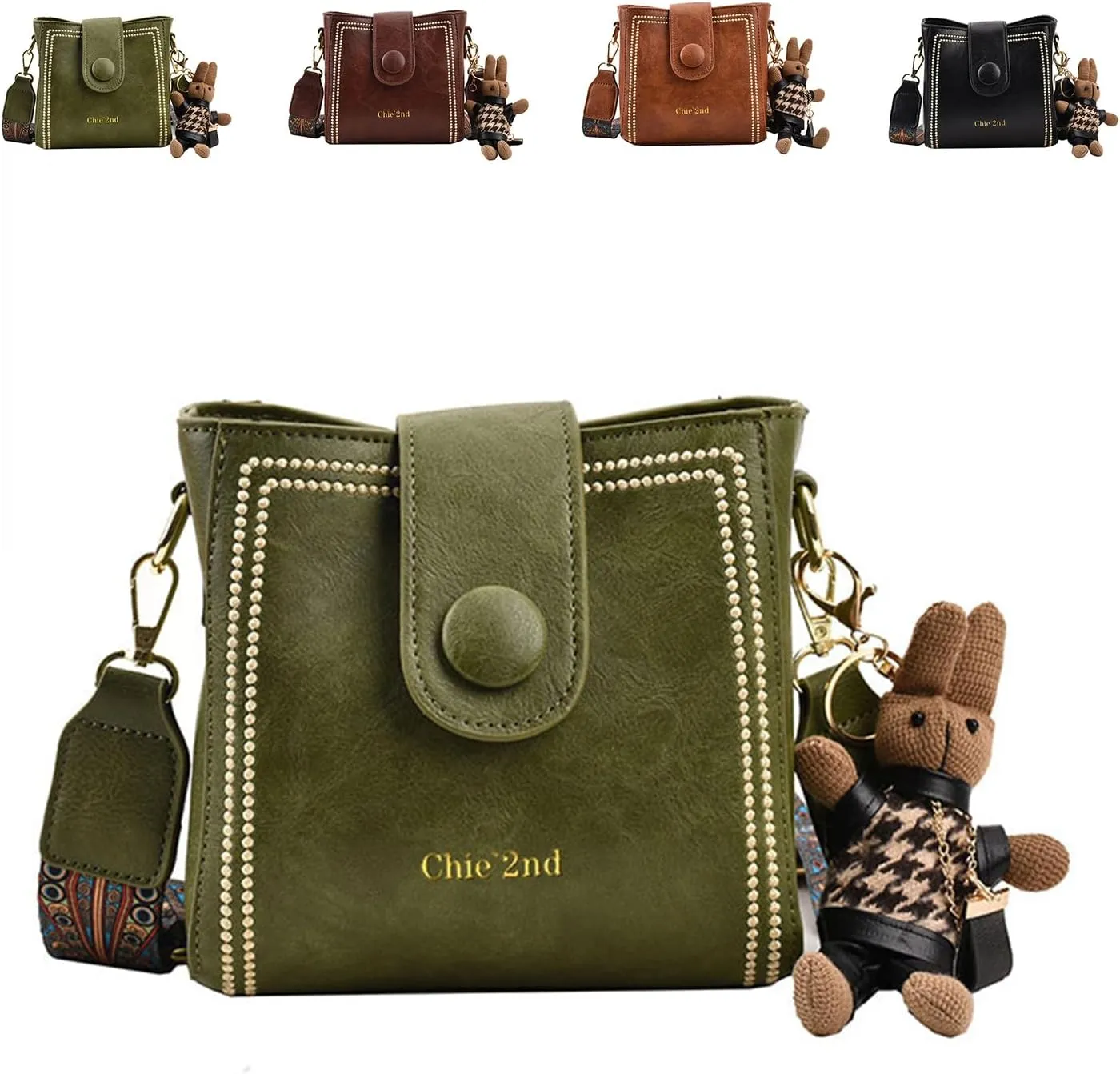 Bootara Bucket Bag, Vintage Fashion Crossbody Bag With Adjustable Wider Shoulder Strap, with Cute Rabbit Pendant