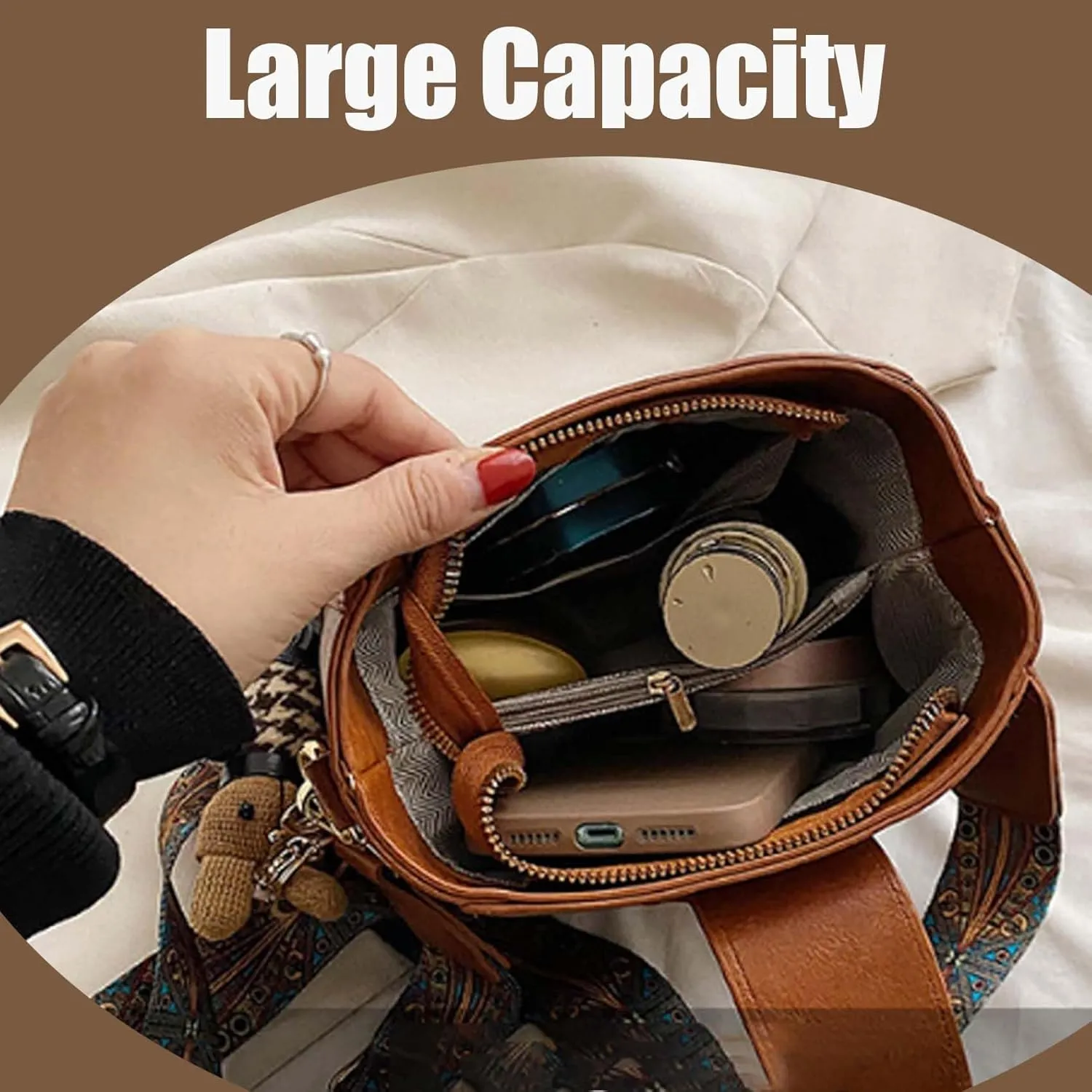 Bootara Bucket Bag with Adjustable Wider Shoulder Strap, Vintage Petal Bucket Handbag