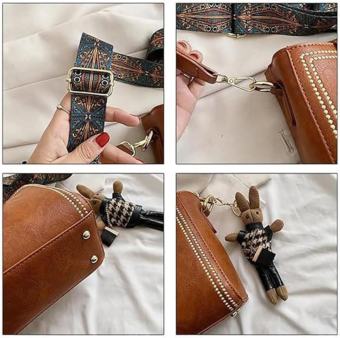 Bootara Bucket Bag, Women's Vintage Bunny Charm Bucket Bag, Bootara Crossbody Bag with Adjustable Wider Shoulder Strap