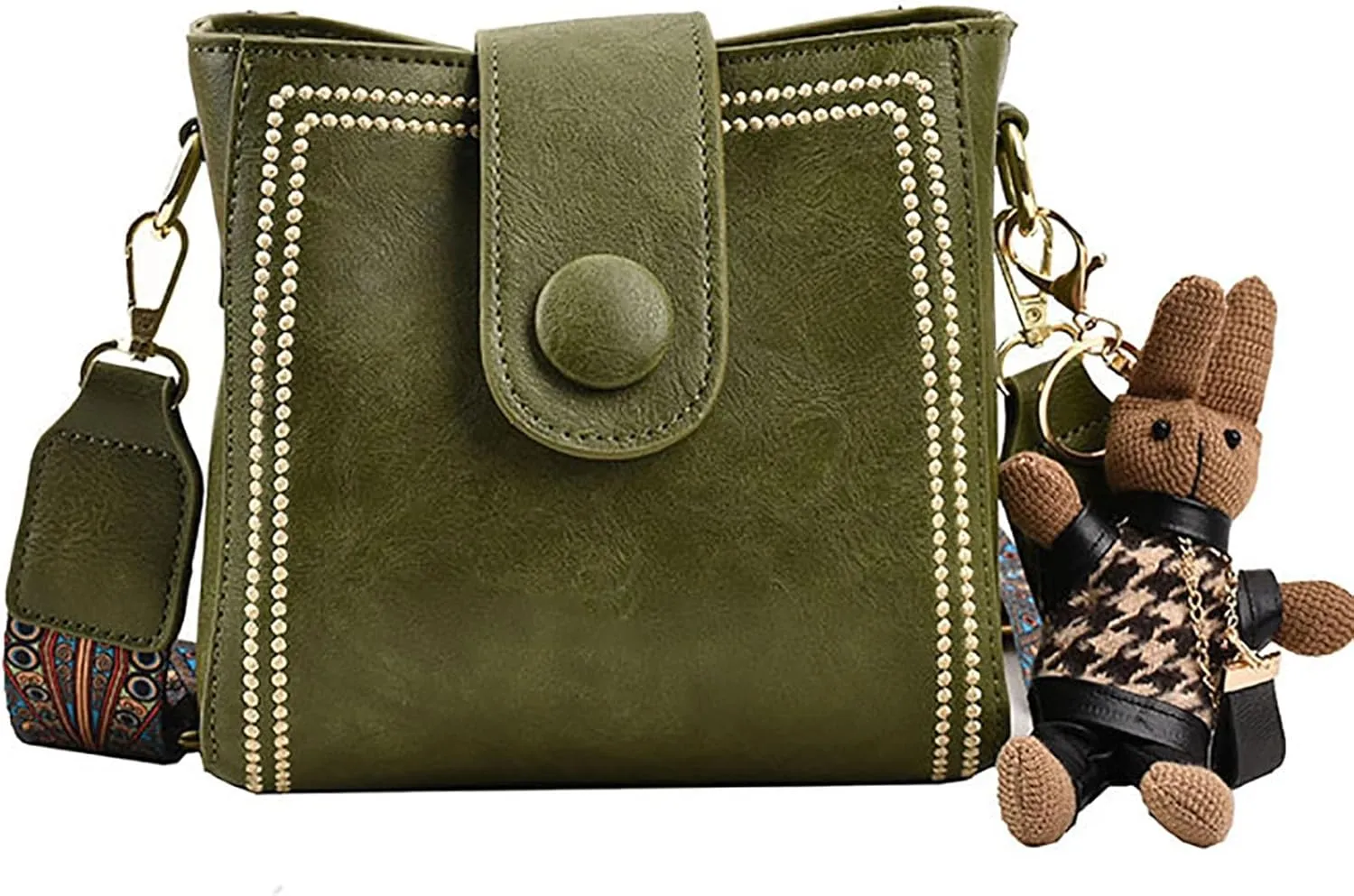 Bootara Bucket Bag, Women's Vintage Bunny Charm Bucket Bag, Bootara Crossbody Bag with Adjustable Wider Shoulder Strap