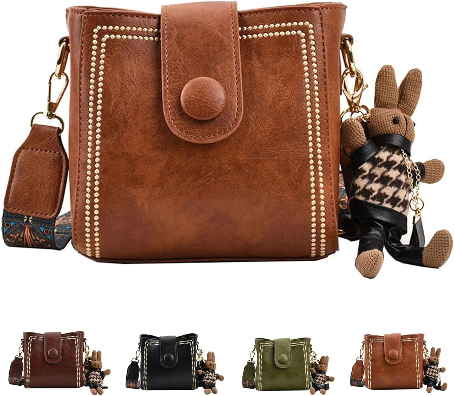 Bootara Bucket Bag, Women's Vintage Bunny Charm Bucket Bag, Bootara Crossbody Bag with Adjustable Wider Shoulder Strap